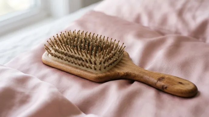洗面台に置かれたヘアブラシとタオル