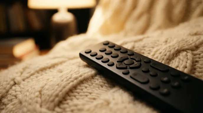 テーブルに置かれたスマホとテレビのリモコン